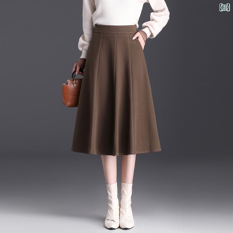 スカート レディース 秋冬 プリーツ 切り替え ミディ丈 ハイウエスト フレア 通勤 ビジネス シンプル スリム スタイリッシュ モダン 膝丈 Aライン