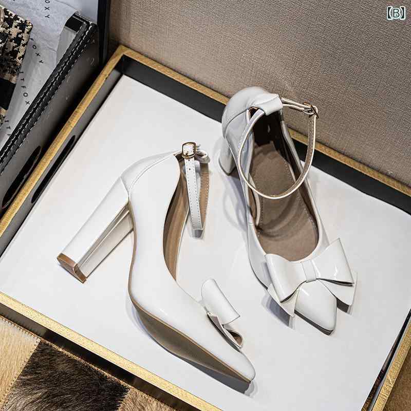 ハイヒール パンプス レディース シンプル ポインテッドトゥ 厚底 快適 浅口 一字ストラップ バックル リボン スカート合わせ シングルシューズ 汎用 女性用 歩きやすい スタイリッシュ 日常使い フォーマル カジュアル 足元おしゃれ トレンド デザイ