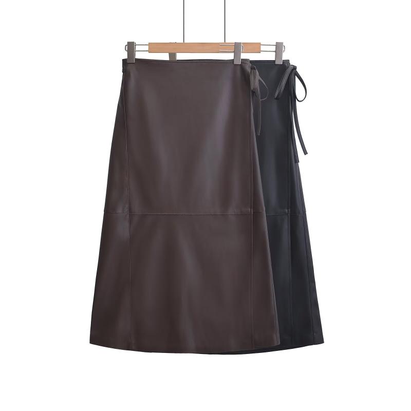 スカート レディース 秋冬 シンプル ベルト付き 高級感 PUレザー 一枚式 ミディ丈 ミニマリスト スタイリッシュ 膝下丈 タイトスカート..