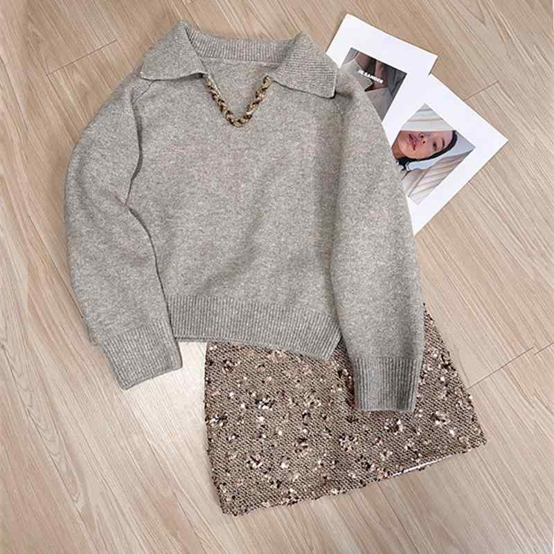 秋冬 レディース Vネック 長袖 セーター ゆったり シンプル デザイン フランス風 ラメ 気質 エレガント ニット トップス 暖か 日常使い