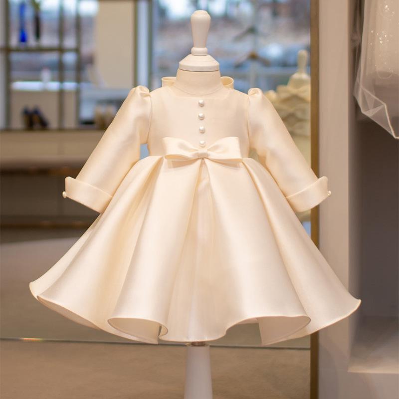 キッズ プリンセスドレス 女の子 長袖 シンプル 礼服 演出服 花童 誕生日 走秀 ピアノ発表会
