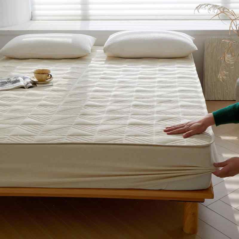 秋冬 綿麻 キルティング 厚手 ベッドカバー 防塵 保護カバー 水洗い対応 マットレスプロテクター 吸湿 ..