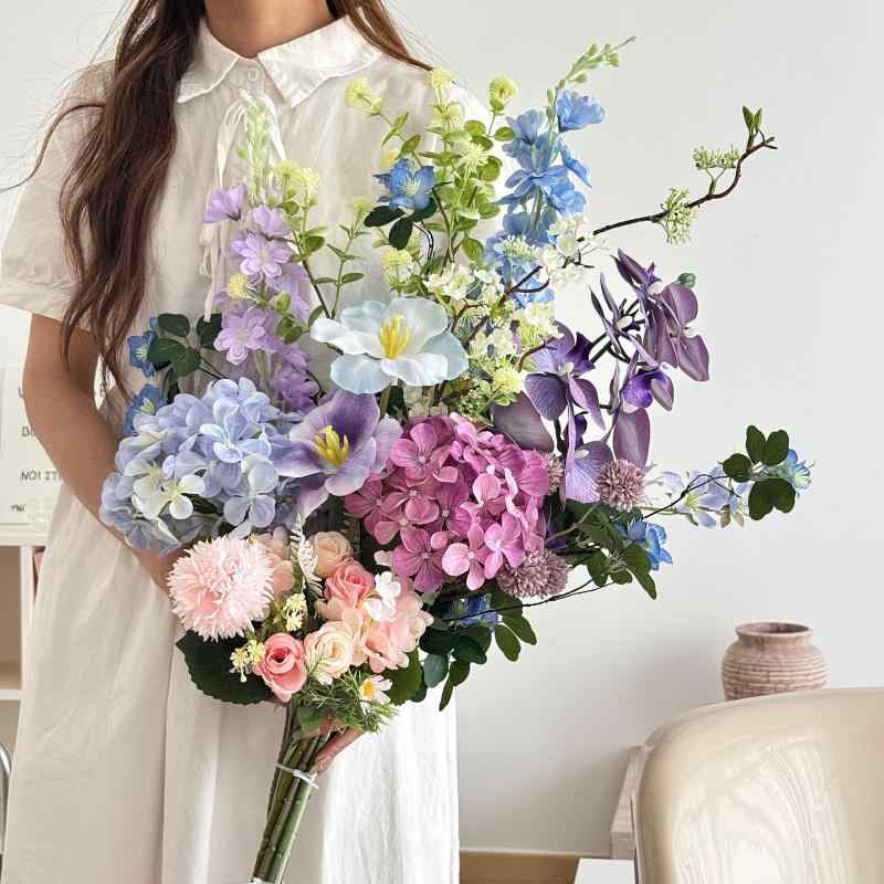 造花 インテリア ブーケ アジサイ バラ フェイクフラワー 枯れない花 飾り リビング 玄関 卒業式 記念写真 撮影用 小道具 プレゼント ギフト 高見え 華やか 上品 アーティフィシャルフラワー