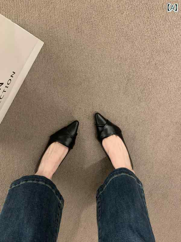 フラットシューズ レディース ポインテッドトゥ ローヒール 通勤 復古 フレンチスタイル 仙女風 エレガント スカートコーデ 気質 奶奶風 ジェントル 低めヒール 女性用 単鞋 尖頭 晚風 温柔 配裙子