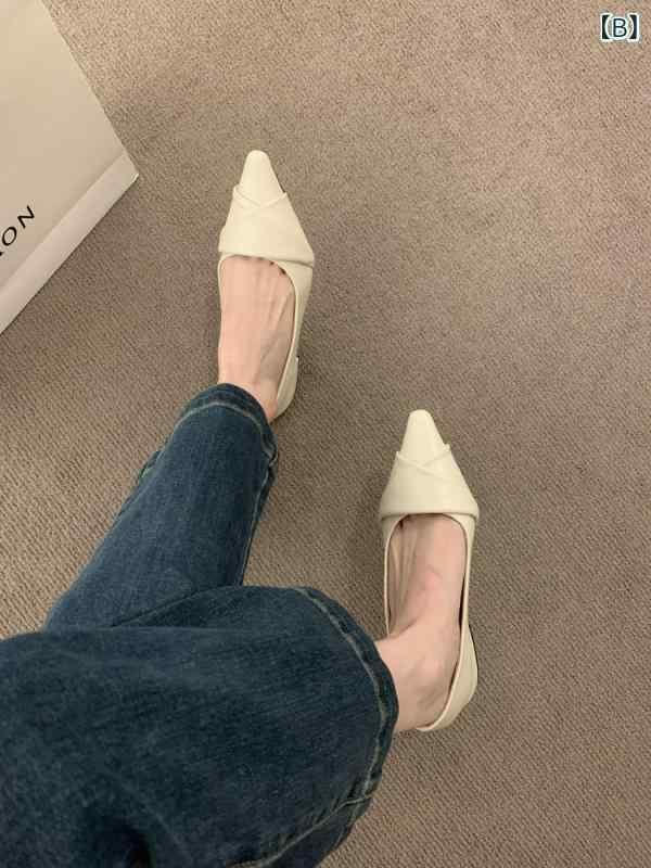 フラットシューズ レディース ポインテッドトゥ ローヒール 通勤 復古 フレンチスタイル 仙女風 エレガント スカートコーデ 気質 奶奶風 ジェントル 低めヒール 女性用 単鞋 尖頭 晚風 温柔 配裙子