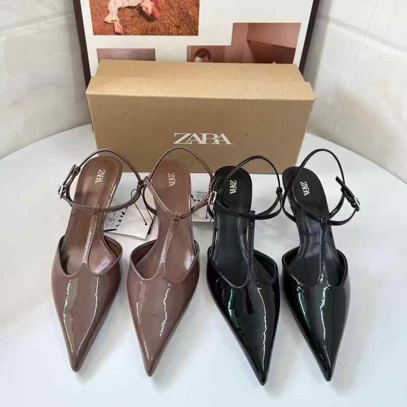 サンダル レディース 春夏 ローヒール パテントレザー ポインテッドトゥ オープンバック ブラウン ブラック 上品 スカート コーデ 気質 シューズ 足元 スタイル