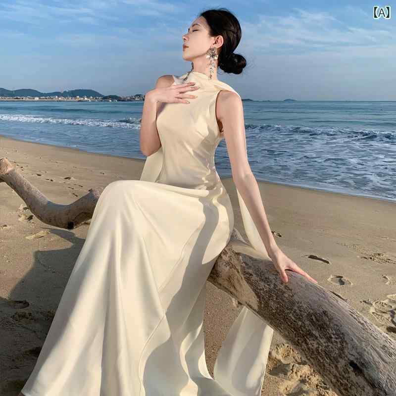 ウェディングドレス レディース 結婚式用 婚約パーティー シンプル バックレス 無袖 ロング丈 フレンチスタイル エレガント ワンピース モーニングローブ 軽やか デザイン