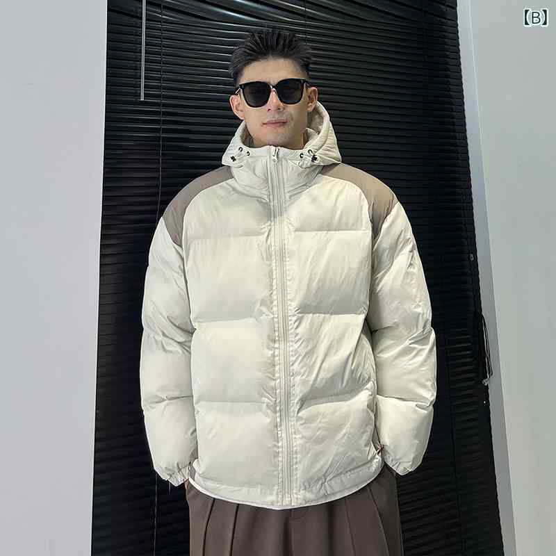 メンズ ビッグサイズ 秋冬 コットン ジャケット 切り替え コントラストカラー シンプル カジュアル ゆったり アウター ストリート スタイル 保温 軽量