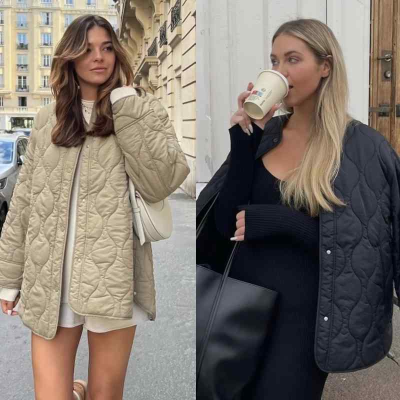 秋冬 コート レディース キルティング シンプル 無地 クルーネック ゆったり 綿 暖か アウトドア 通勤 吸湿速乾 軽量