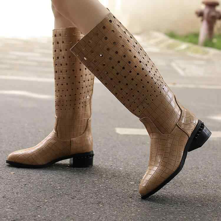 レディース ロングブーツ ラウンドトゥ カットアウト スネークプリント ブロックヒール シンプル 欧米スタイル ファッションシューズ ウィメンズ デイリー シューズ