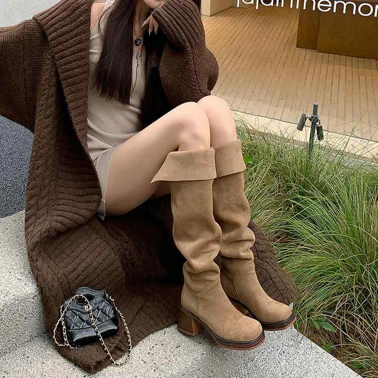 秋冬 ブーツ レディース ロング 太ヒール フリンジ 2way 西部風 ゆったり リラックス トレンド 接触冷感 軽量 吸湿速乾 綿素材 ブラック ピンク系