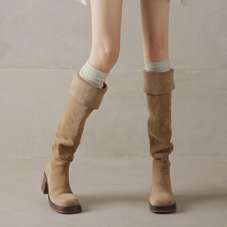 秋冬 レディース ロングブーツ ウェスタンブーツ 2way 6.5cm 太ヒール レイヤード 快適 リラックス感 自由 トレンド スタイル 日常使い 軽量 吸湿速乾