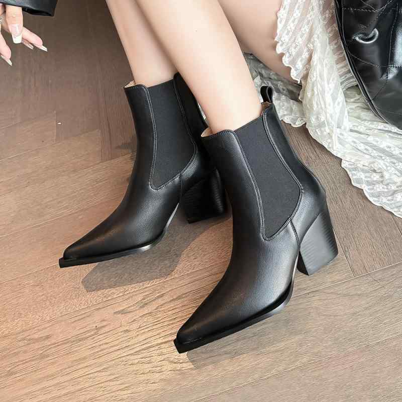 チェルシーブーツ レディース 牛革 欧米風 ポインテッドトゥ 切り替え 太ヒール 通勤 アンクルブーツ 大きいサイズ 女性用 短靴 筒丈 ハイヒール ビジネスシューズ 秋冬 春夏 軽量 吸湿速乾 高級感 デニム ブラック ピンク系