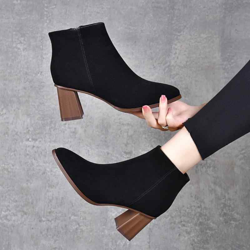 レディース ポインテッドトゥ ハイヒールブーツ 秋冬 ブラック 羊革 欧米風 ファッション シンプル 上品 スリム 軽量 吸湿速乾