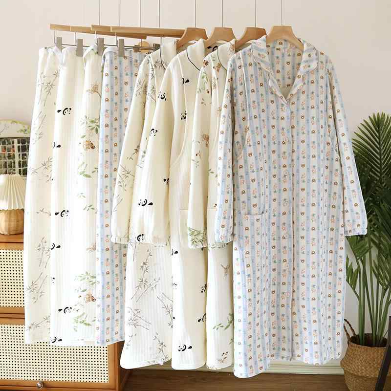 秋冬 マタニティ 授乳パジャマ 寝裙 長ズボン セット 産後 保温 部屋着 ゆったり エアコットン 軽量 待産服