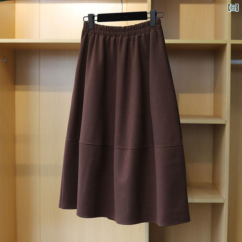 スカート レディース 秋冬 厚手ツイード ハイウエスト ミドル丈 フレア スリム シンプル 高級感 合わせやすい