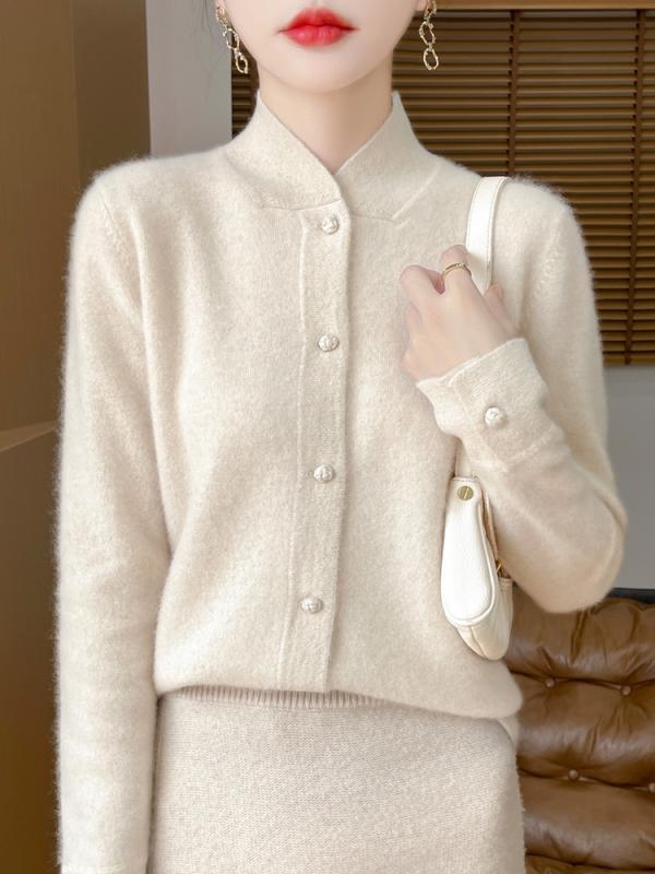 秋冬 レディース チャイナドレス スタンドカラー ニットカーディガン 長袖 純羊毛 単色 暖か アウター 国風 デザイン