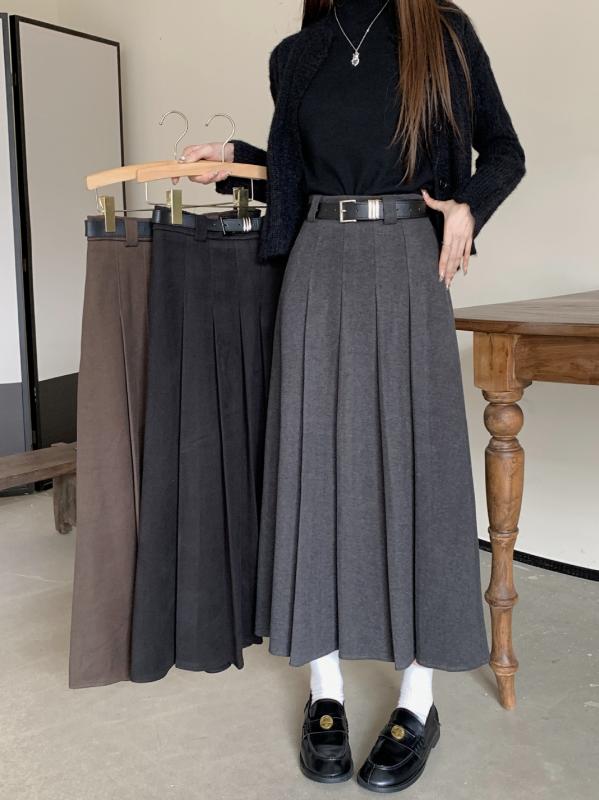 ・柄: 無地・加工: 無地接ぎジッパー・生地名称: ウール・主生地成分: ポリエステル・主生地成分含量: 90%以上・スカート型: プリーツスカート・スカート丈: ミドル丈・流行要素: プリーツ・色: ブラック,グレー,ブラウン・サイズ: ...