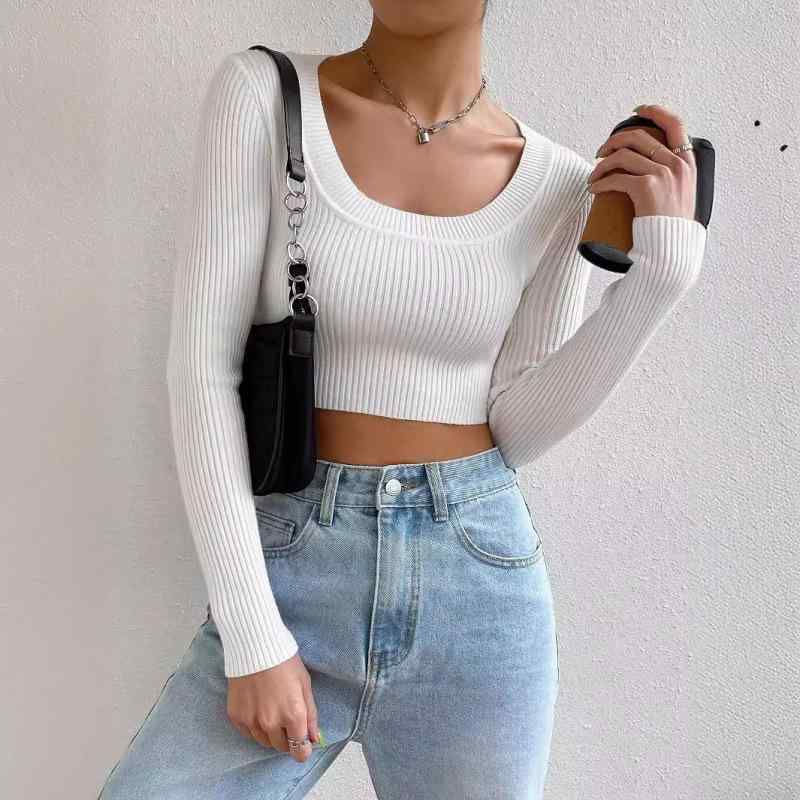 レディース ニット Tシャツ スクエアネック 長袖 リブ タイト ショート丈 スタイルアップ きれいめ 大人可愛い 欧米風 カジュアル 着痩せ 春 秋