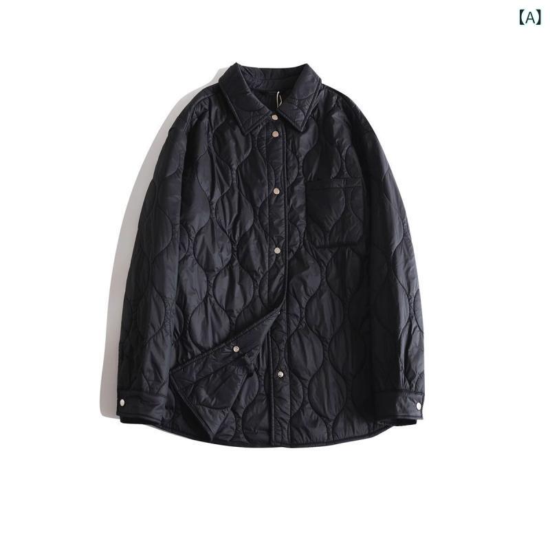 コットンアウター レディース 秋冬 通勤 シンプル 葫芦キルティング ウール充填 軽量 暖か ゆったり カジュアル シャツスタイル