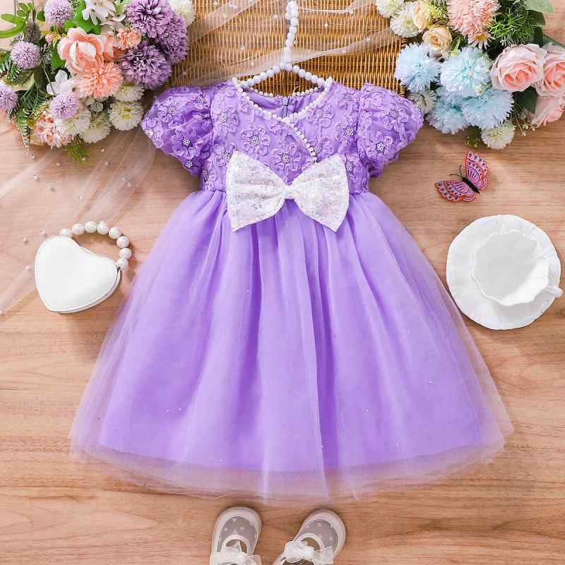 Shirts - 春夏 キッズ プリンセスドレス 短袖 蝶結び チュール ピンク ワンピース フェアリースカート かわいい 子供服 女の子 夏服 軽やか 網目素材