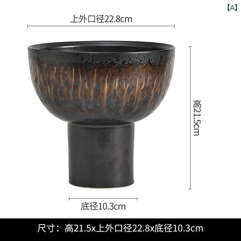 Interior Accessories - 陶器 果物皿 玄関用 インテリア 黒 窯変釉 高級感 手作り セラミック 別荘 会所 飾り皿 置物 食器 テーブルウェア モダン デザイン 質感 滑らかな 釉薬 伝統工芸 工房産 耐久性 日常使い ギフト コレクション 東洋風 芸術品 ディスプレイ