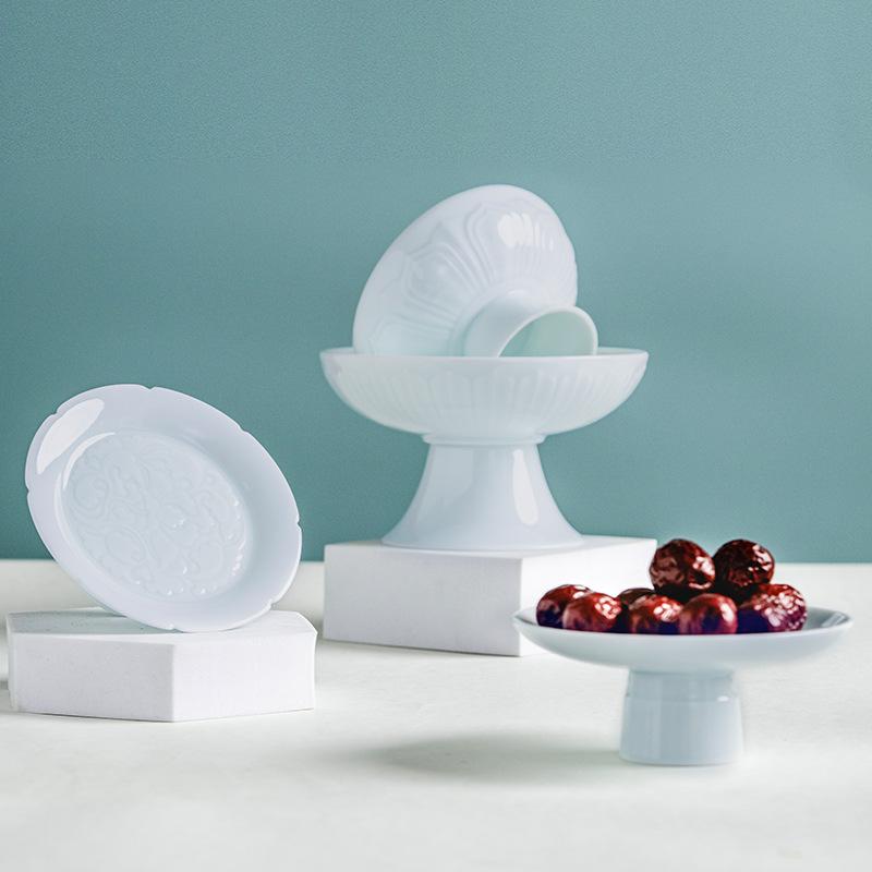 Rakuten - 高脚 小皿 茶菓子 果物皿 禅風 シンプル 高級感 精巧 青磁 陶器 田窯風