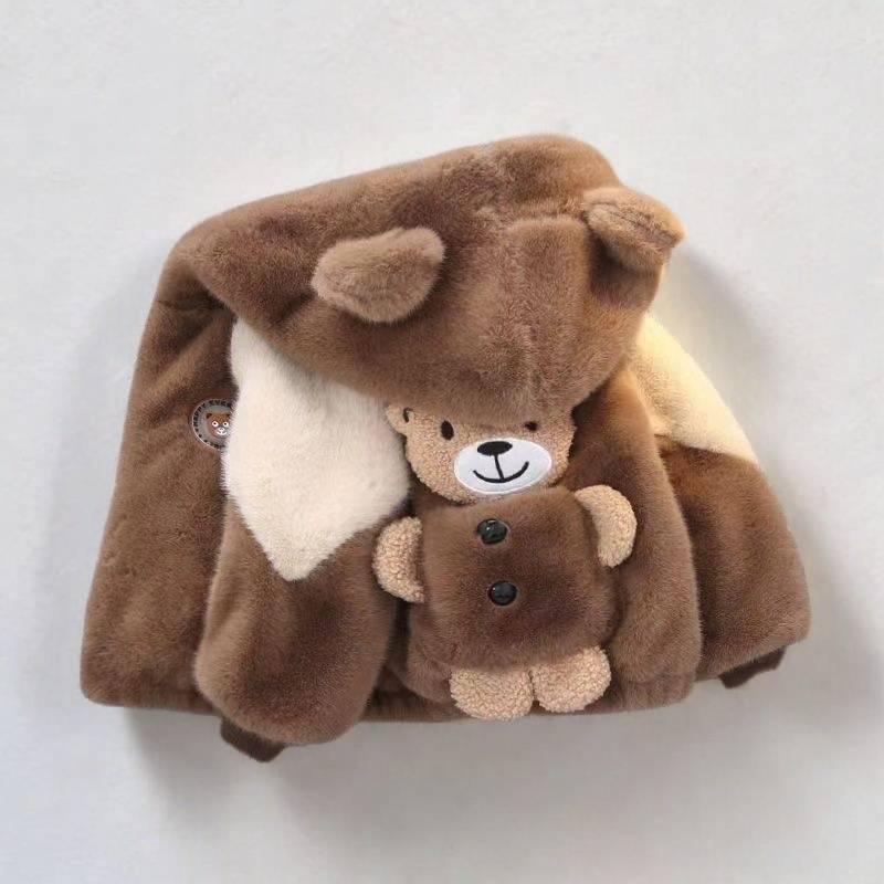 コート キッズ 男児 厚手 起毛 クマ柄 綿 保暖 秋冬 かわいい 子供服 暖か ふわふわ 萌え ベビー 幼児 ..