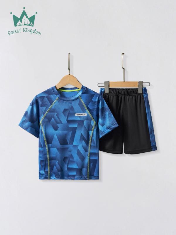 春夏 キッズ 短袖Tシャツ ショーツセット 吸湿速乾 カジュアル アクティブウェア 中大サイズ 子供服(4.0)