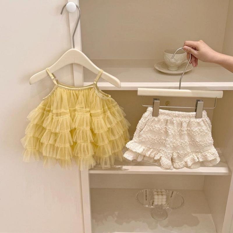 女児 春夏 かわいい キャミソール セットアップ フリル ショーツ 杏色 子供服 夏服 軽量 吸湿速乾 通学..