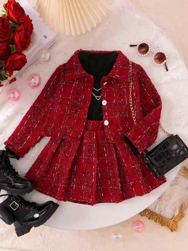 Shirts - 秋冬 女児 かわいい 香風 3点セット 黒 ハイネック インナー 香風 アウター プリーツ スカート セットアップ コーディネート キッズ ファッション 暖か レイヤード スタイル