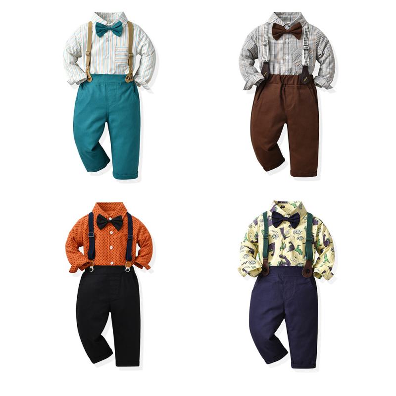 キッズ 男の子 秋冬 サスペンダーパンツ セット 長袖 コットン シャツ 中大児童 演出服 司会者礼服 韓国風 スタイリッシュ フォーマルウェア コスプレ イベント用 快適素材 軽量 吸湿性