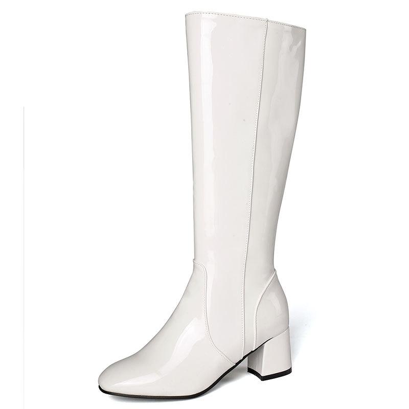 レディース ロングブーツ 中ヒール フラットトゥ 光沢加工 シンプル 欧米風 大きめサイズ対応 吸湿速乾 軽量 コットン混 ブラック系 ピンク系 通勤 通学 アウトドア 部屋着 男女兼用