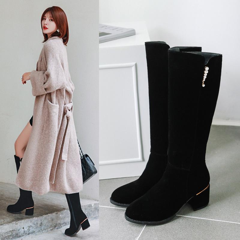 秋冬 ロングブーツ レディース メンズ スエード メタルバックル ライダースタイル 厚めミドルヒール シンプル 履き心地 軽量 暖か 通勤..