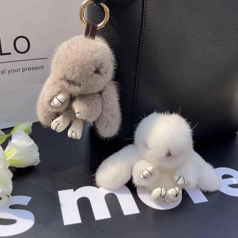ファーキーホルダー 男女兼用 ウサギ ミンクファー 毛皮 飾り バッグチャーム 車用 鍵飾り ふわふわ か..