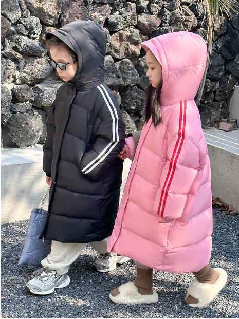 キッズ ダウンジャケット 秋冬 男女兼用 厚手 中長丈 スクールジャケット 通学用 アウター 暖か 子供服 ボーイズ ガールズ ミドルレングス 韓国風 スタイル 防寒 コート