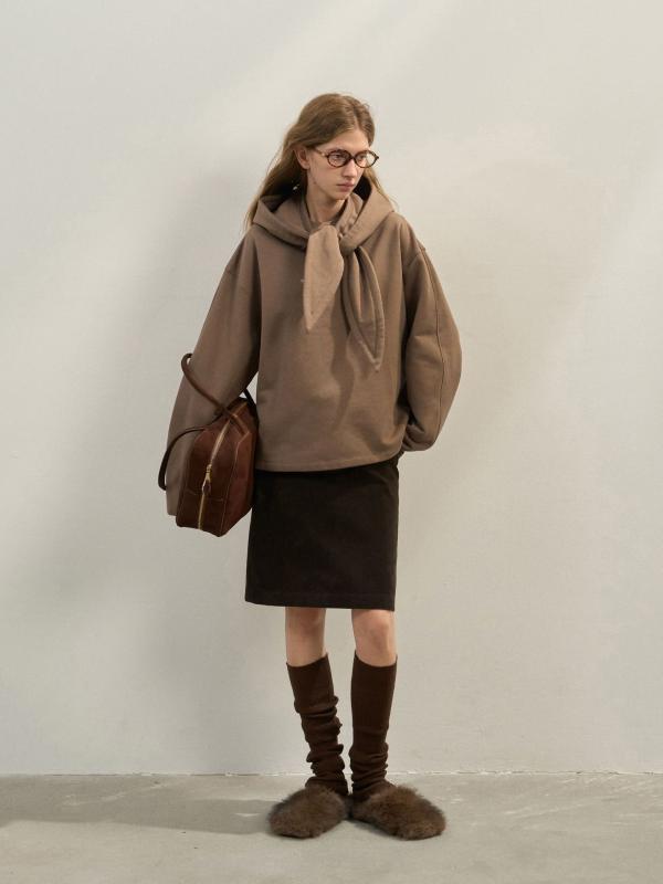 スウェット パーカー プルオーバー 取り外し可能 ショールカラー フード付き 綿100% 天然素材 柔らかい 肌触り 優しい デザイン性 上品 高見え 楽ちん きれいめ カジュアル シンプル 冬