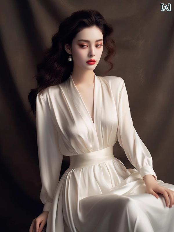 レディース ワンピース ロング丈 サテン フレ...の紹介画像2