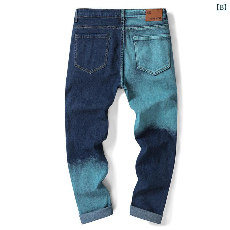 デニムパンツ メンズ ダメージ レトロ パッチ 補丁 ストリート ファッション ハイストリート カジュアル ボトムス ジーンズ デニム 素材 通年 着用 軽量 快適 フィット スタイル 欧米 トレンド 復古 デザイン 破れ加工 穴あき ヴィンテージ 雰囲