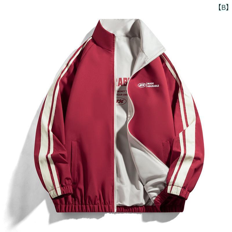 ジャケット 男女兼用 ゆったり デザイン リバーシブル 立襟 スタンドカラー カジュアル スタイル アメリカン ファッション 春秋 シーズン アウター コート 上着 デイリー ウェア