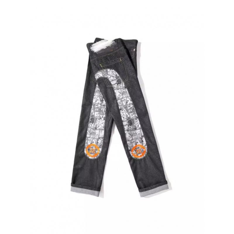 デニムパンツ メンズ 刺繍 九分丈 ゆったり ストレートレッグ ルーズ ストリート ヒップホップ カジュ..