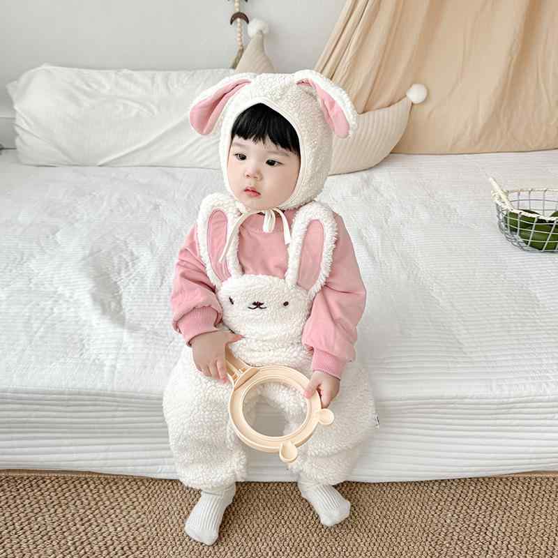 秋冬 女の子 新生児 ベビー連体服 かわいい 起毛 保暖 這い這い服 外出着 百日祝い 室内着 キッズ トップス ボトムス 吸湿速乾(4.0)