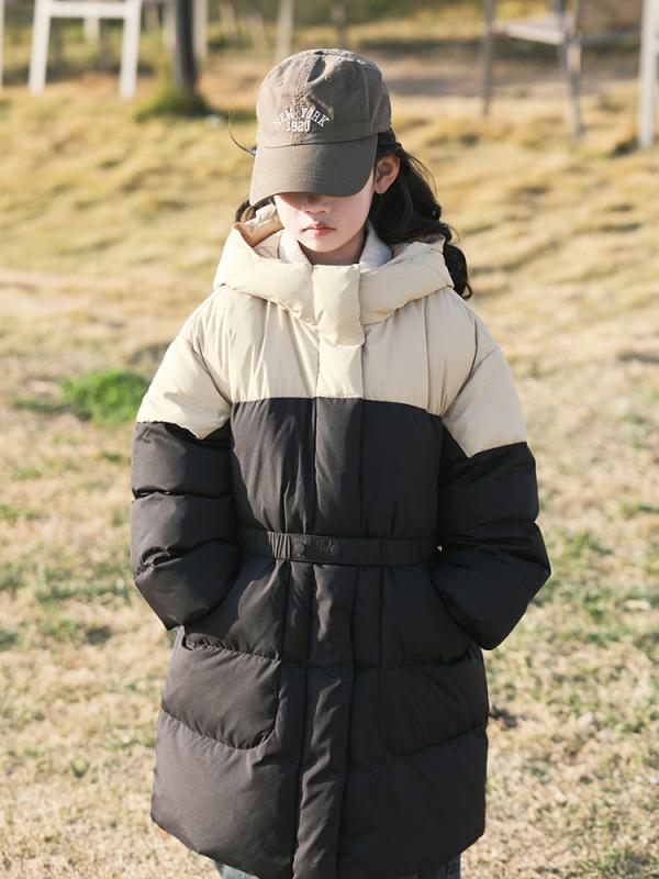 ダウンジャケット 女児 秋冬 中長丈 切り替えカラー 暖か 軽量 子供服 ベビー 保暖 キッズ アウター コ..