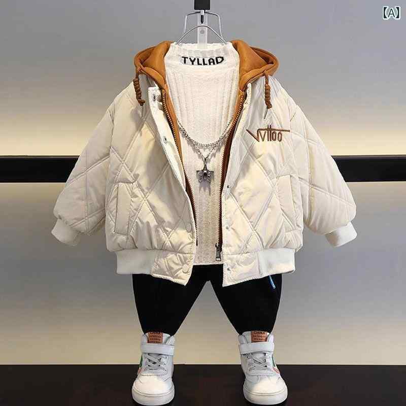 男の子 秋冬 キッズ コート 厚手 暖か 綿 ダウン入り ジャケット 子供服 外套 起毛 加工 冬用 防寒 トップス