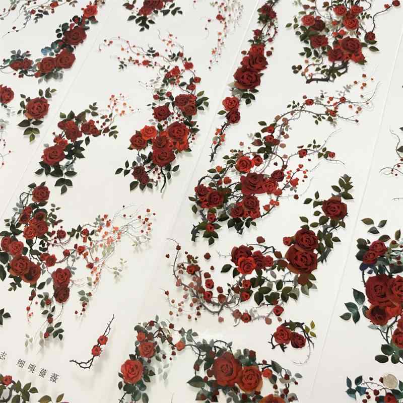 手帳ステッカー バラ花柄 古風デザイン レース素材 景物モチーフ テープセット 麻風貼り紙 カードグッ..