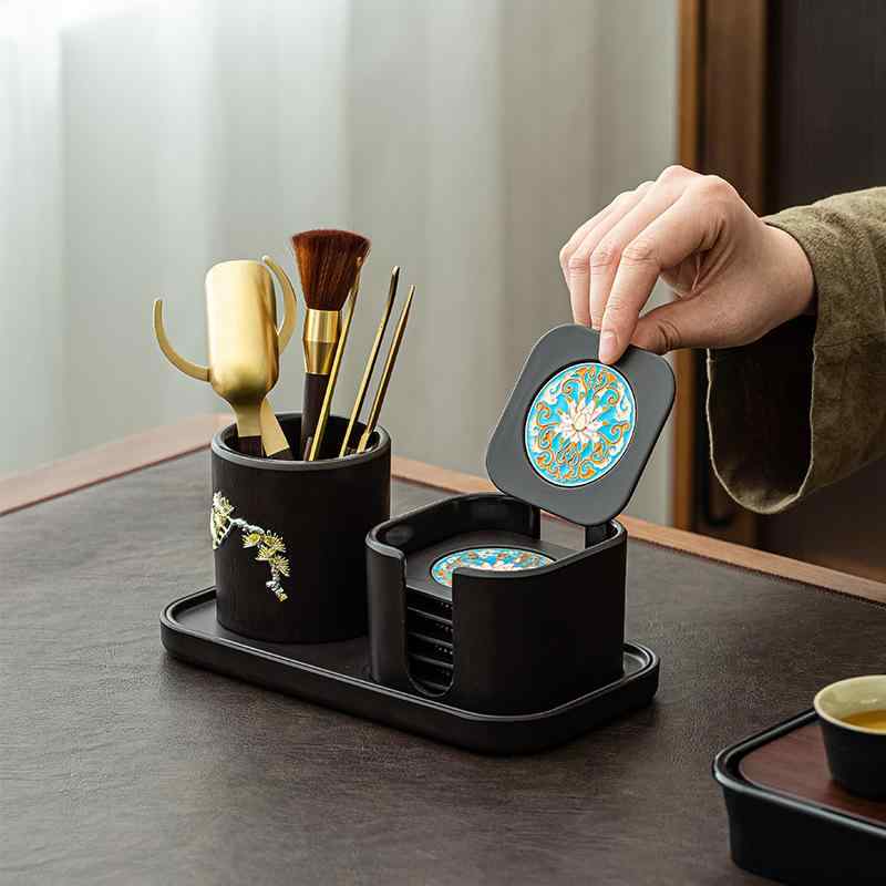 茶道 六君子 黒檀木 功夫茶具 セット 黄銅 茶刀 収納 トレイ 茶カップ 泡茶 ツール アクセサリー