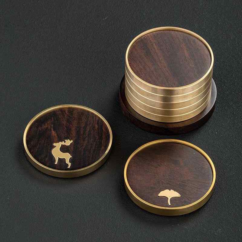 茶托 黒檀実木 茶道 功夫茶 コースター 杯垫 断熱 木質 茶具アクセサリー クリエイティブ