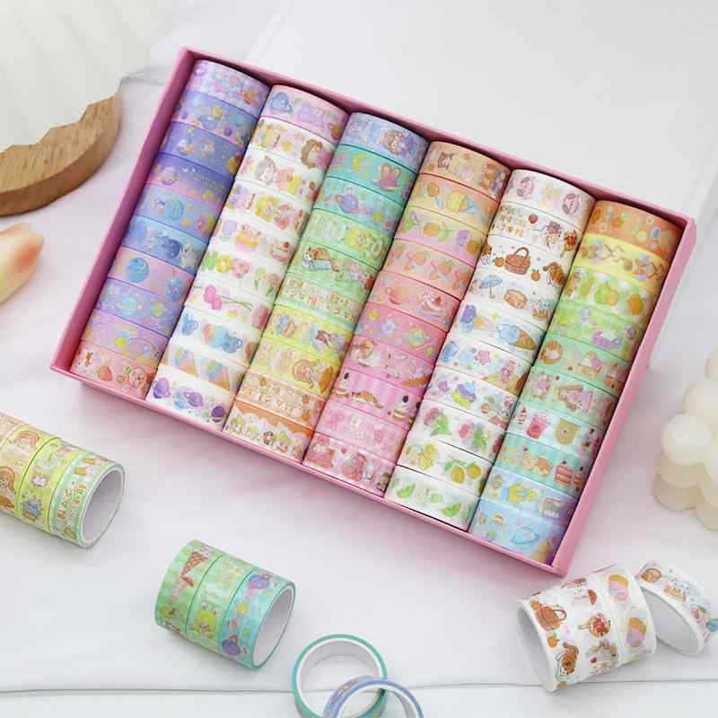和紙テープ 子供 かわいい DIY 装飾 ステッカー 画材 手帳 文房具 セット 60巻 素材 礼品箱