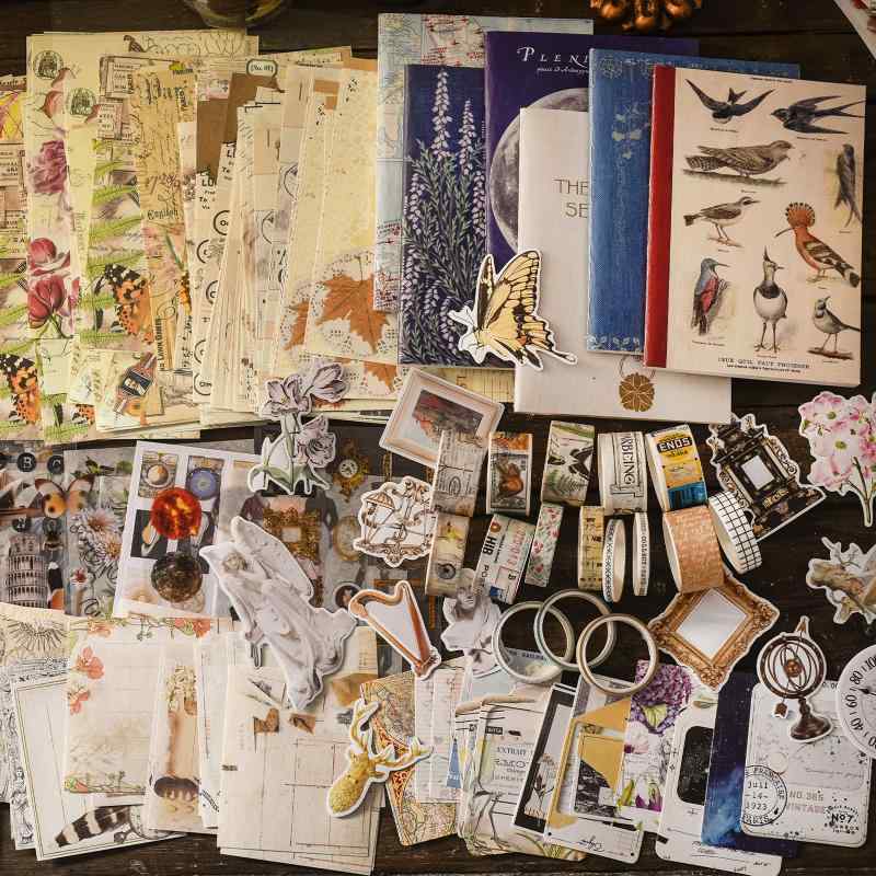 レディース 手帳ステッカーセット 和紙テープ 博物図鑑風 欧風レトロ ins風 素材 切り替えデザイン 再生繊維 かわいい アクセサリー 通勤 通学 部屋着 軽量 高級感