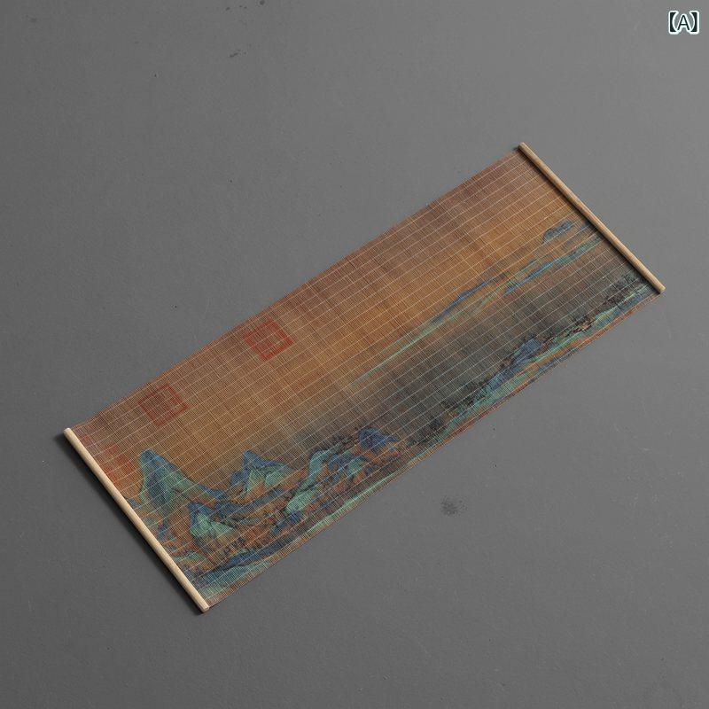 茶席 竹製 小型 山水柄 細竹柄 プリント 茶垫 卓上 家庭用 お茶タイム 軽量 自然素材 インテリア雑貨 ..